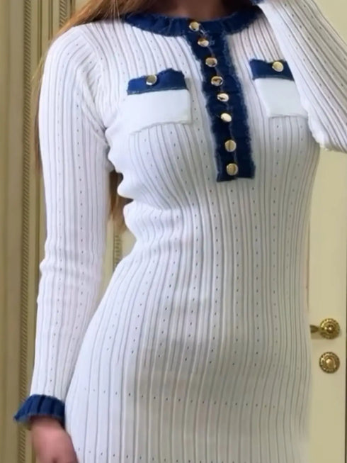 'Rhoswen' Knitted Long Sleeve Sweater Dress - Celes Fashion